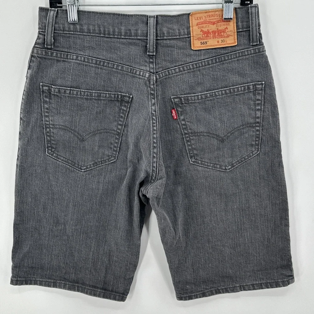 Levi's 569 Shorts Jorts Mens 30x11 Black Gray Denim Loose Relaxed Fit Dark Fade